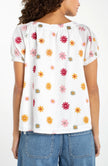 short sleeve tie neck woven top