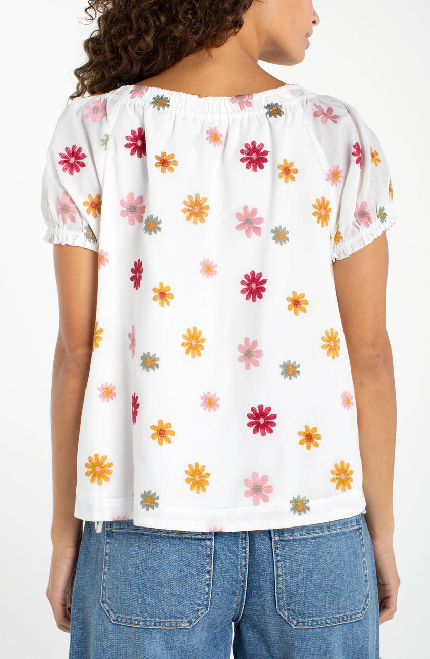 short sleeve tie neck woven top