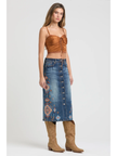 Aztec Embroidery Md Blue Long Skirt front/side