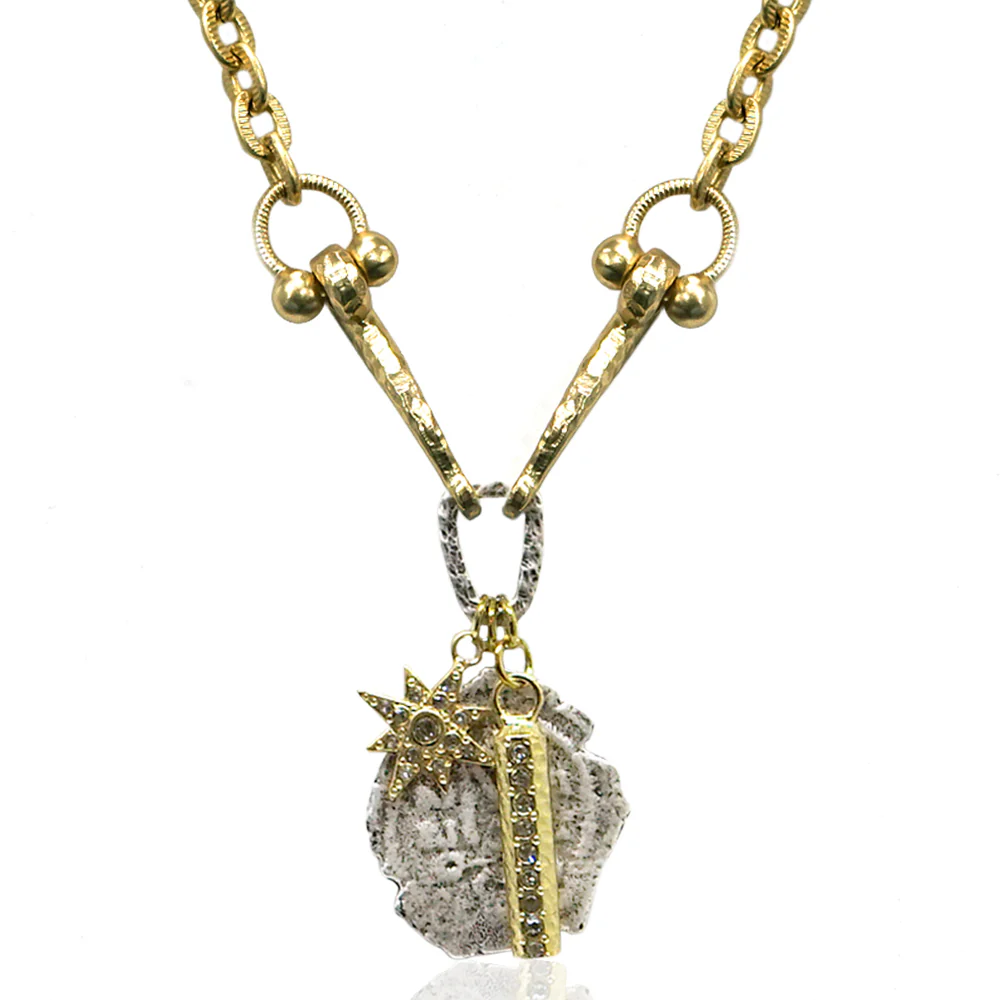 N706-GLD/VS-BD GOLD CLUSTER MOLAT HORSEBIT NECKLACE