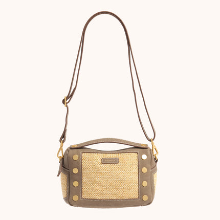 Evan Crossbody Sml-Pewter Raﬃa-BG
