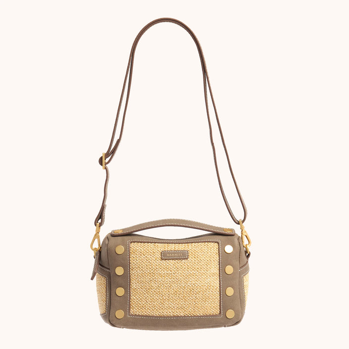 Evan Crossbody Sml-Pewter Raﬃa-BG