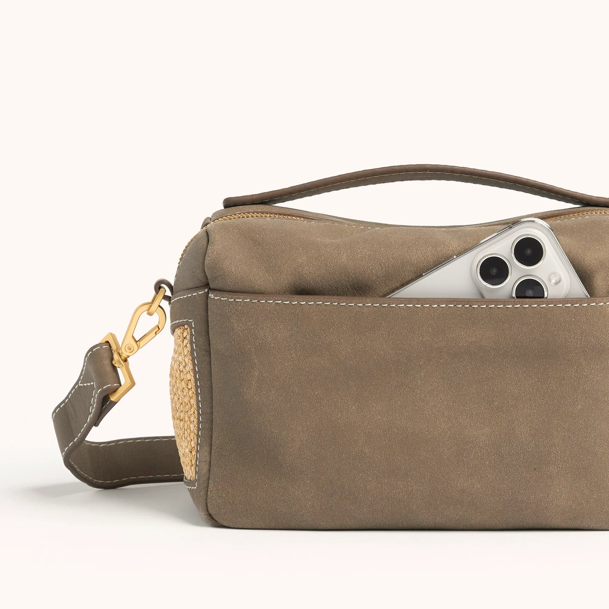 Evan Crossbody Sml-Pewter Raﬃa-BG