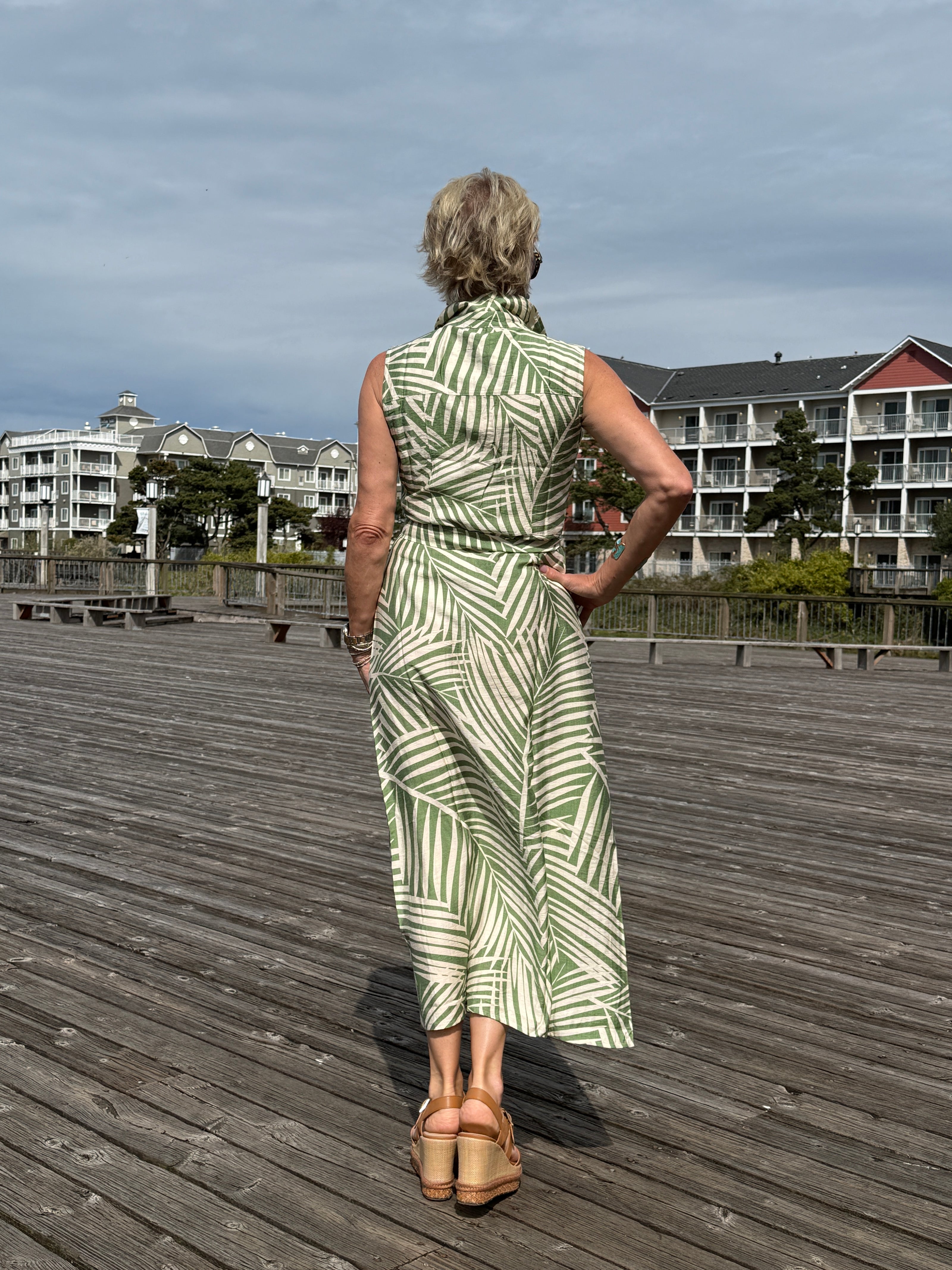Wild Tides Sleeveless Dress, sage cream print-back