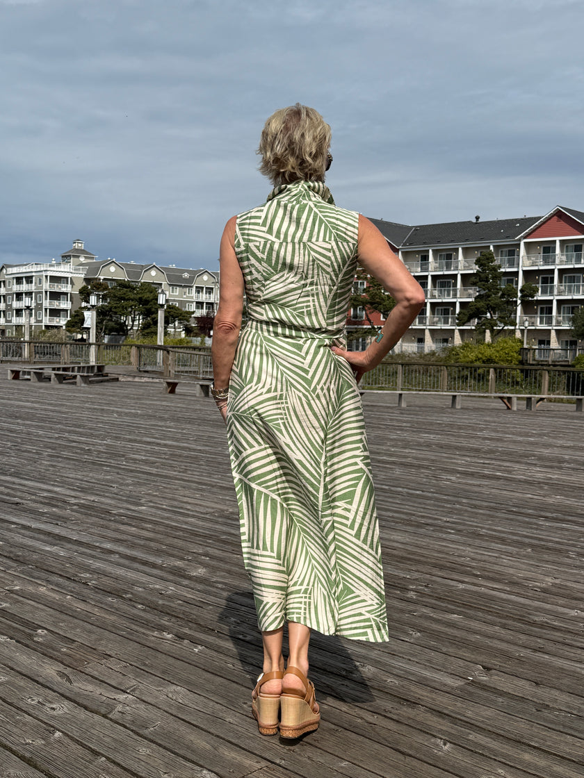 Wild Tides Sleeveless Dress, sage cream print-back
