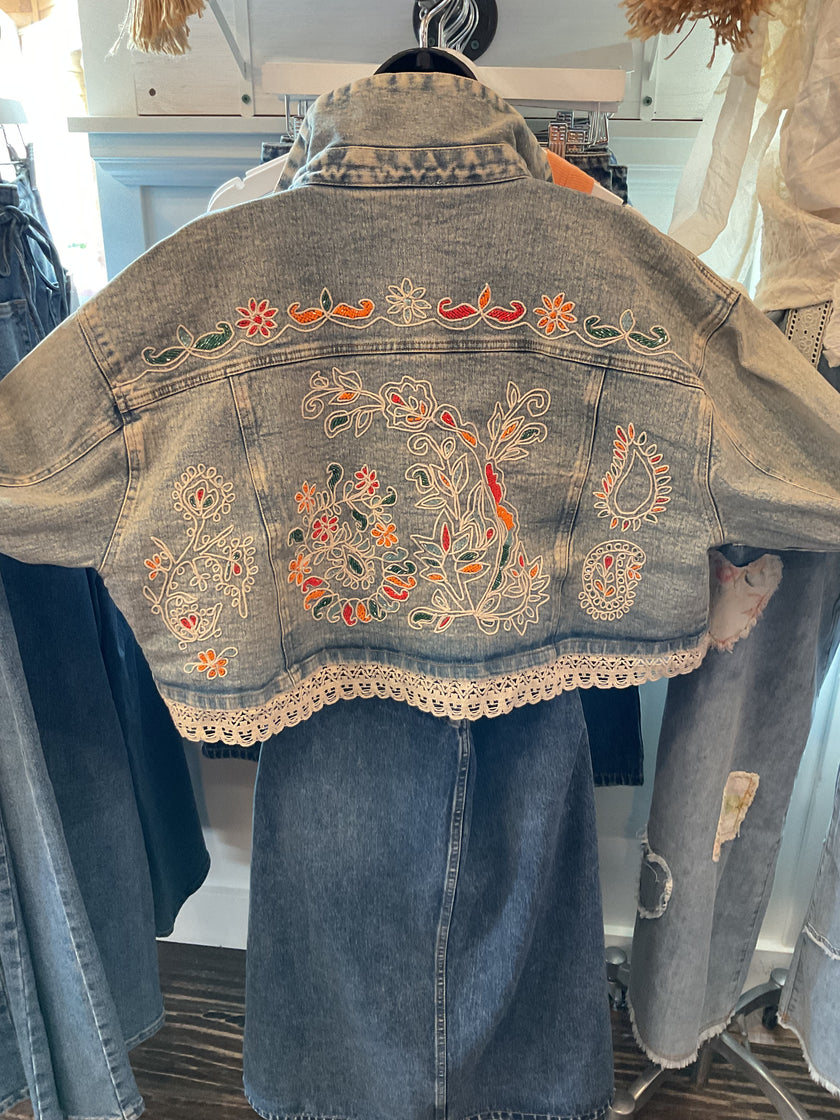 Floral EMB Lace Trim Jacket
