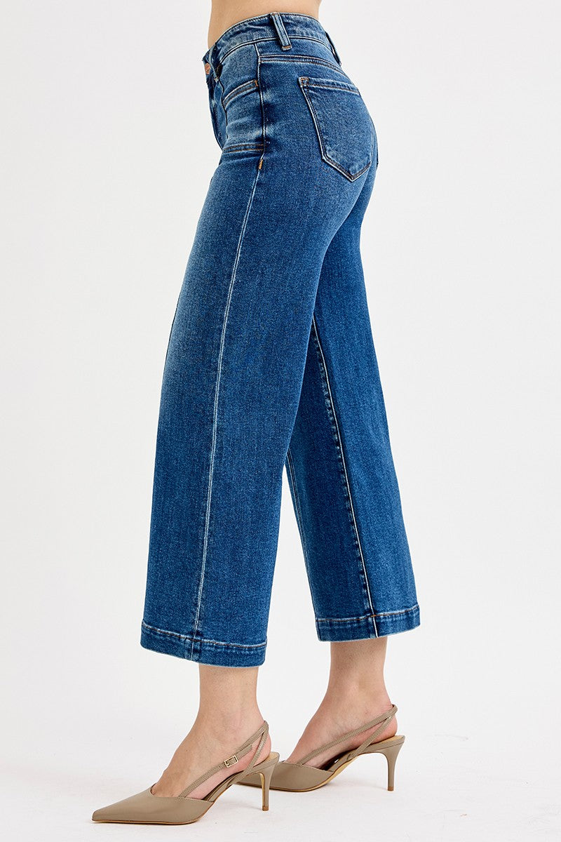 Mid Rise Crop Wide Leg W Patch Pocket Jean