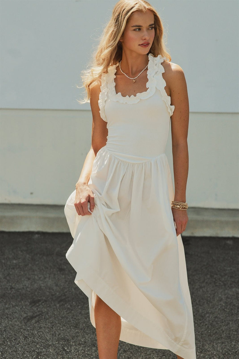 Soft Ruffle Bodice Midi Dress