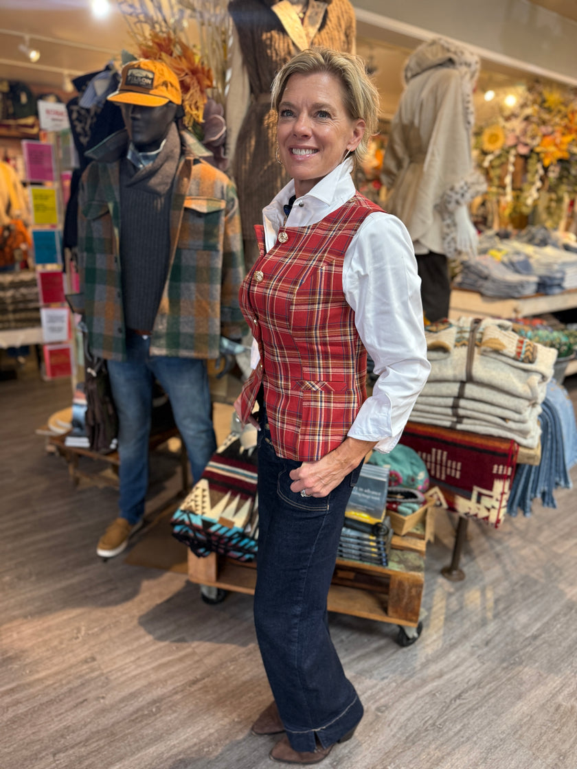 Christmas Holiday Plaid Gold Button Down Vest side