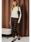 Mindy Plaid Stretch Woven Flare Cropped Pants