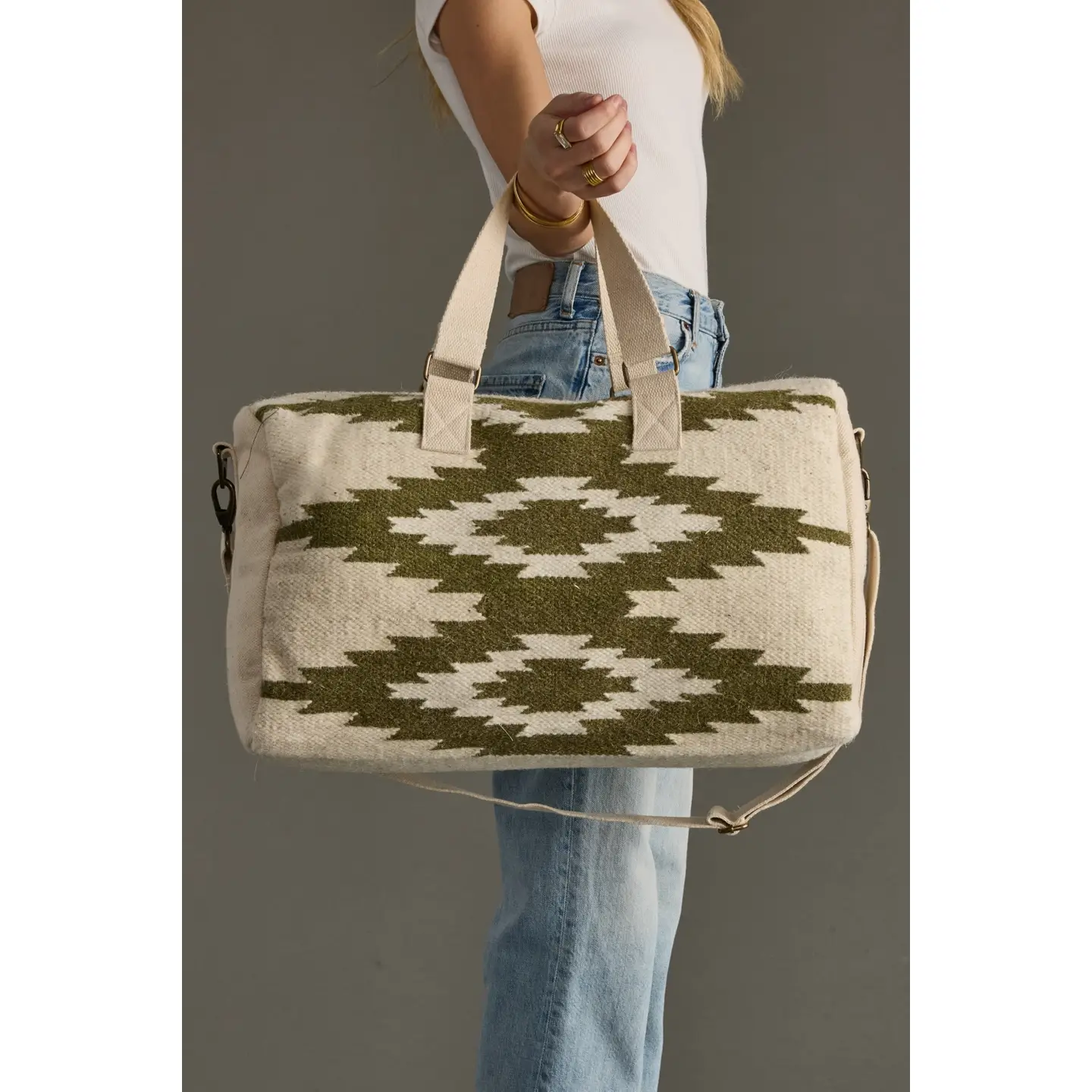 Cream & Olive Western Duffel side