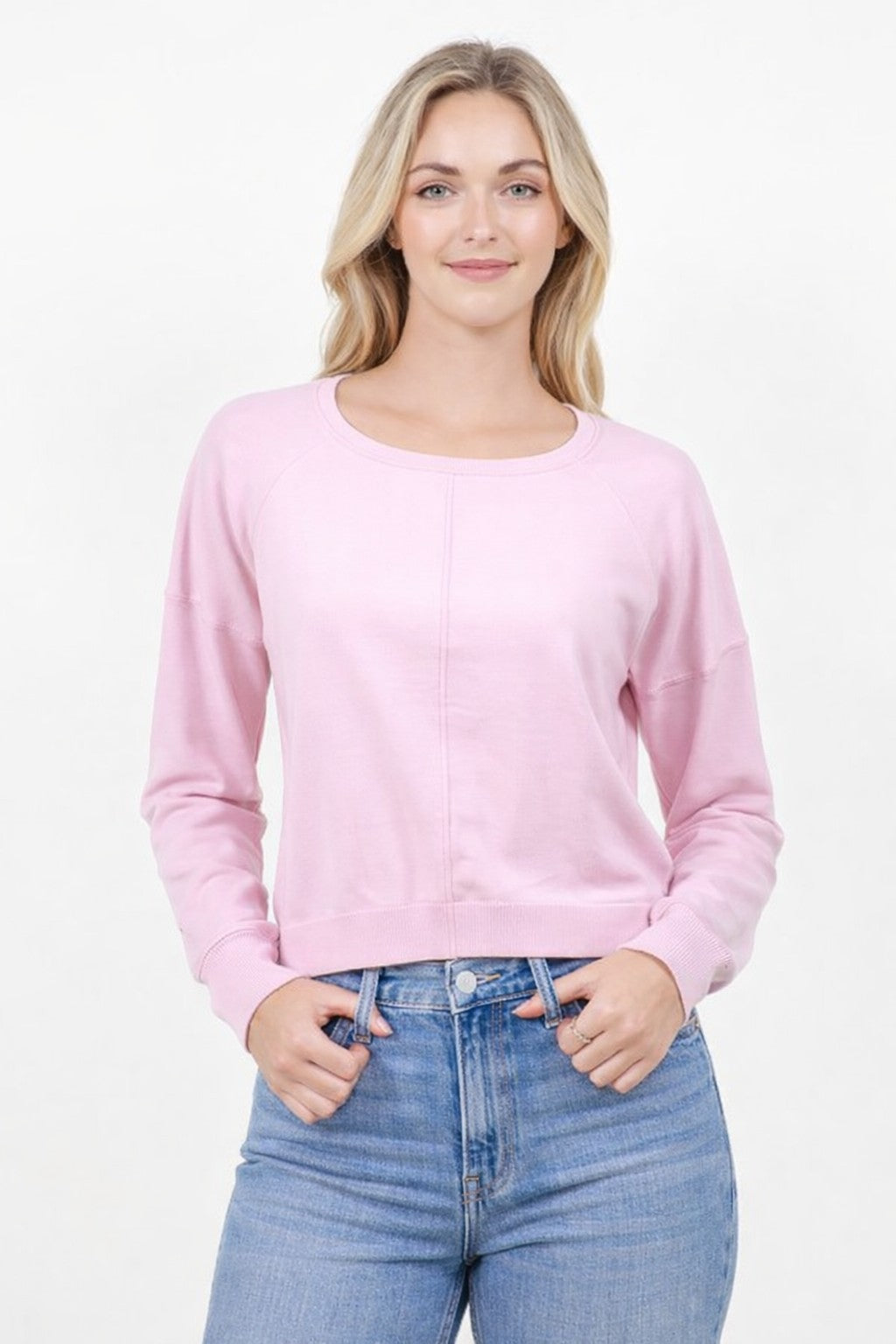 Natalie Round Neck Front Seam Sweater Pink Lemonade