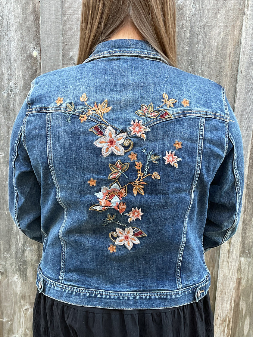 Autumn Floral Vine Embroidered Denim Jacket