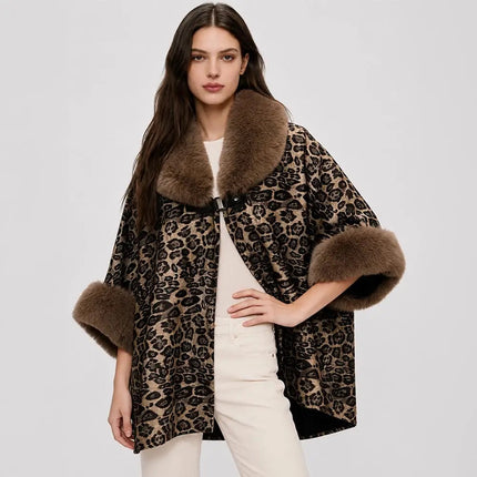 Madame Faux Fur Suede Leopard Print Cape-front