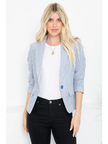 Sarah Seersucker Short Blazer navy white unbuttoned 