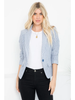 Sarah Seersucker Short Blazer navy white unbuttoned 