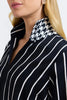 Agnes Stripe & Houndstooth Long Sleeve Popover Shirt collar close up black white
