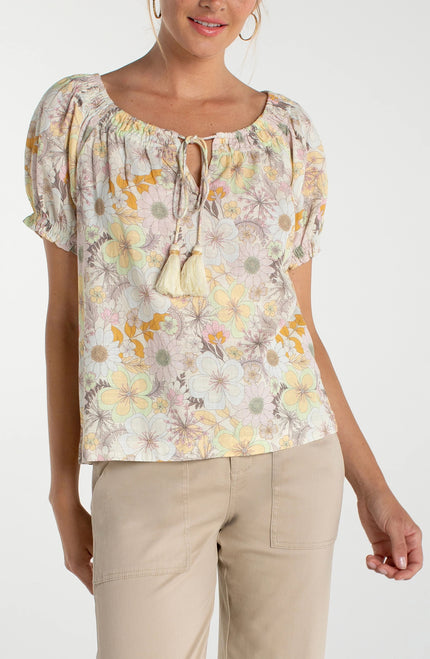 Woven Top With Front Tie, PSTNE-front