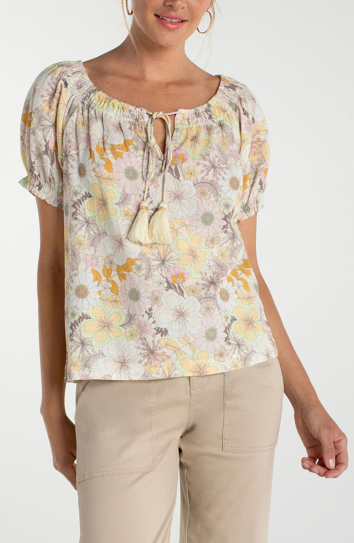 Woven Top With Front Tie, PSTNE-front
