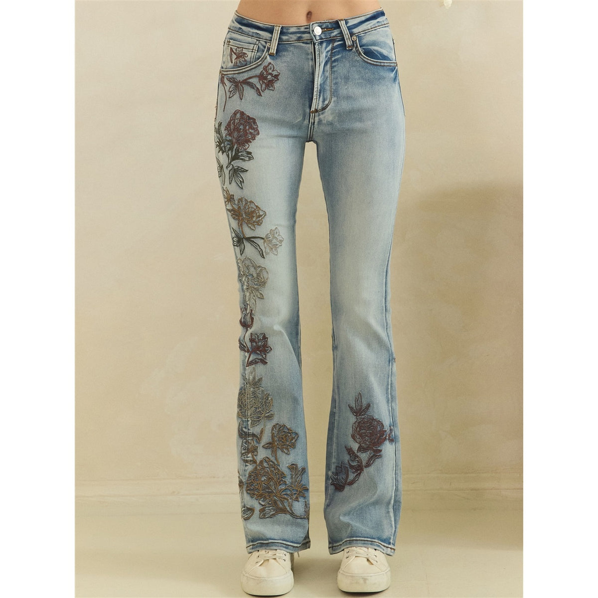 Fall Breeze Floral Embroidered Denim Jeans