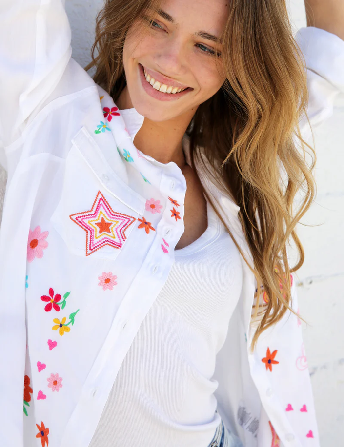 Kelly Sketchbook Star Butterfly & Floral Embroidery - white print details