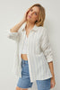 Celeste Cotton Gauze Striped Shirt front model posing with hand on face