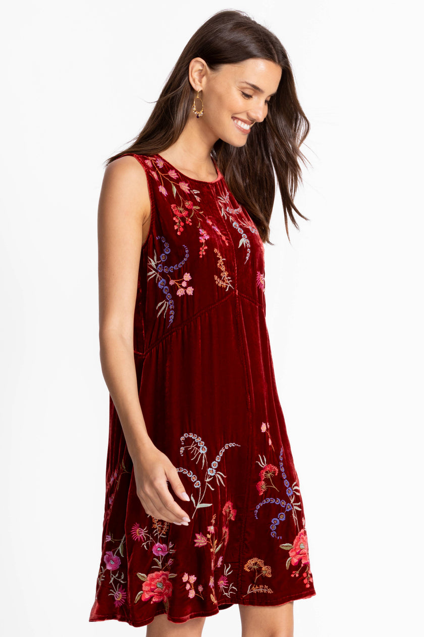 VELVET CHEVRON TANK DRESS- Side mayra cranberry