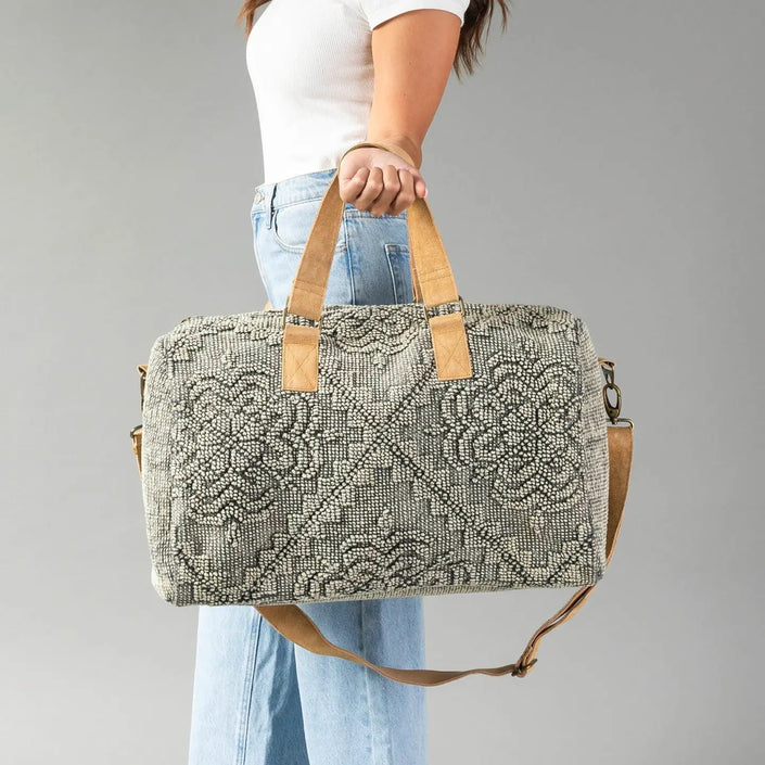Sage Vintage Inspired Textured Duffel-side view