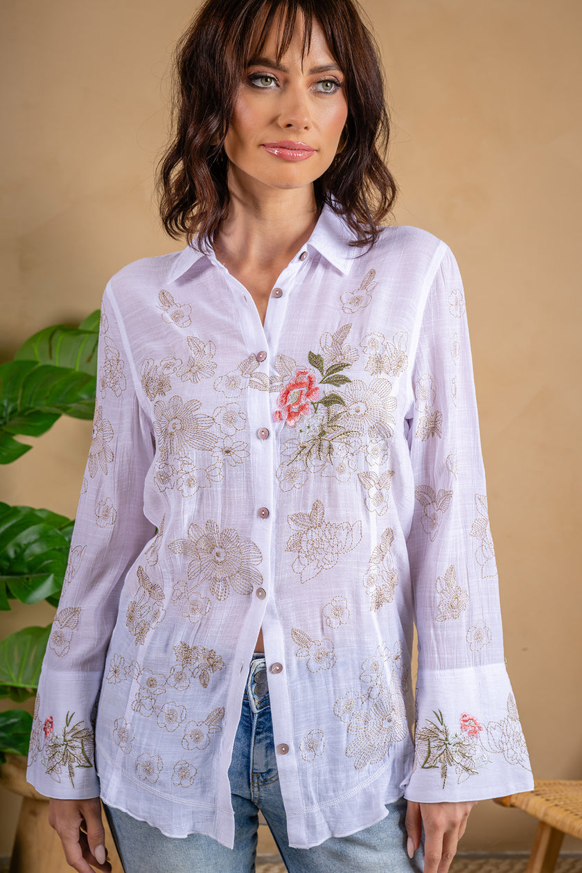 Embroidered Blouse W/Wide Split Cuff front