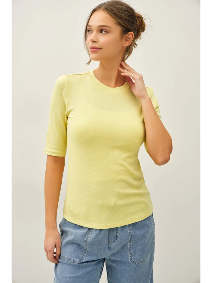 Alara Ribbed Crewneck Short Sleeve Top, acacia-front