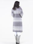 Horizontal Lines Shawl Collar Duster-Khaki