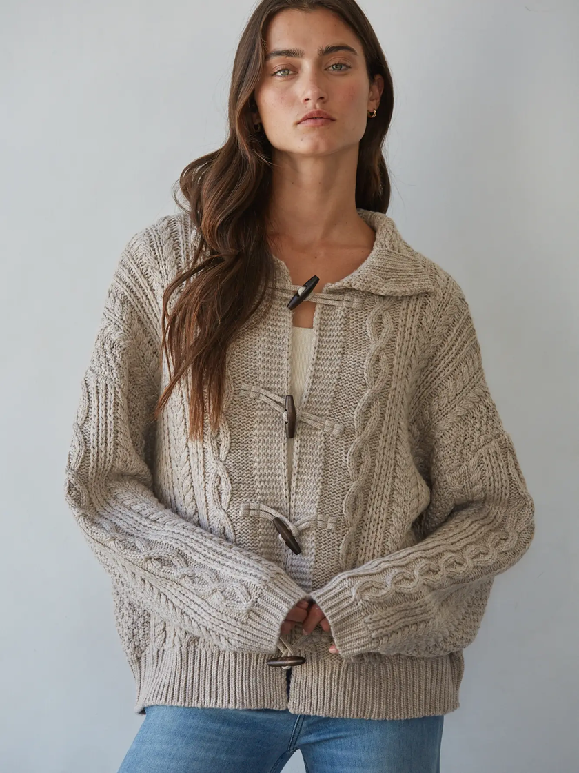 Mindy Cable Knit Mock Dongle Cardigan