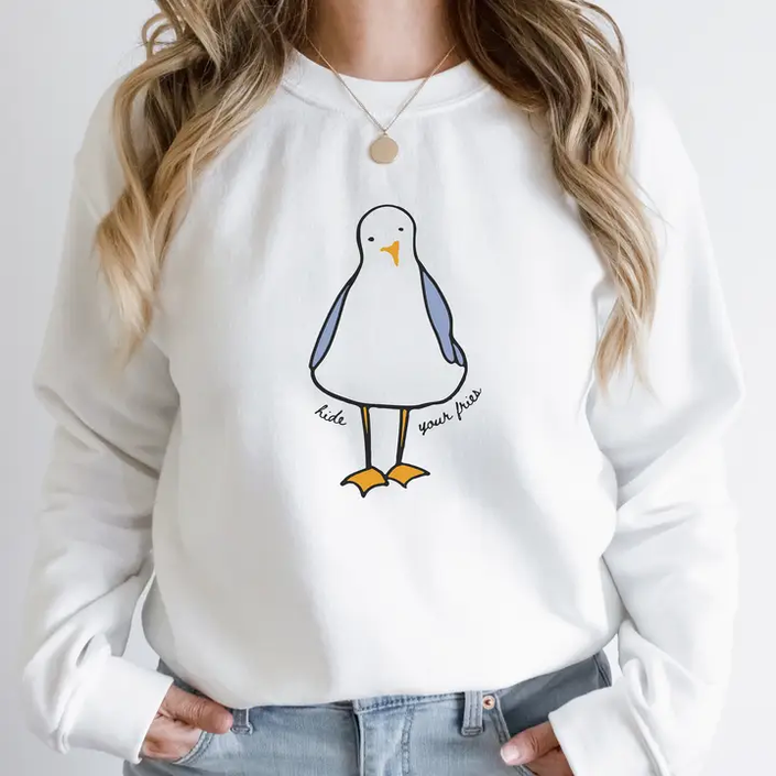 HIDE YOUR FRIES - FUNNY SEAGULL GRAPHIC CREW