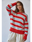 Frankie Contrast  Striped Roll Neck Sweater, red combo-front