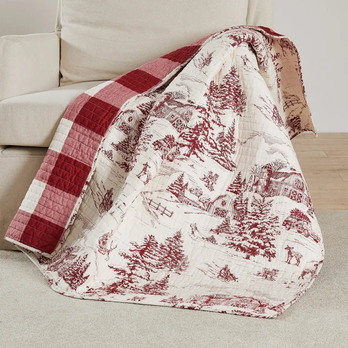 Winter Sleigh Ride Quilted Throw Red