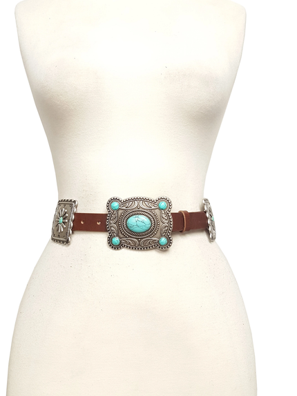 western conch style belt W stone - Brown
