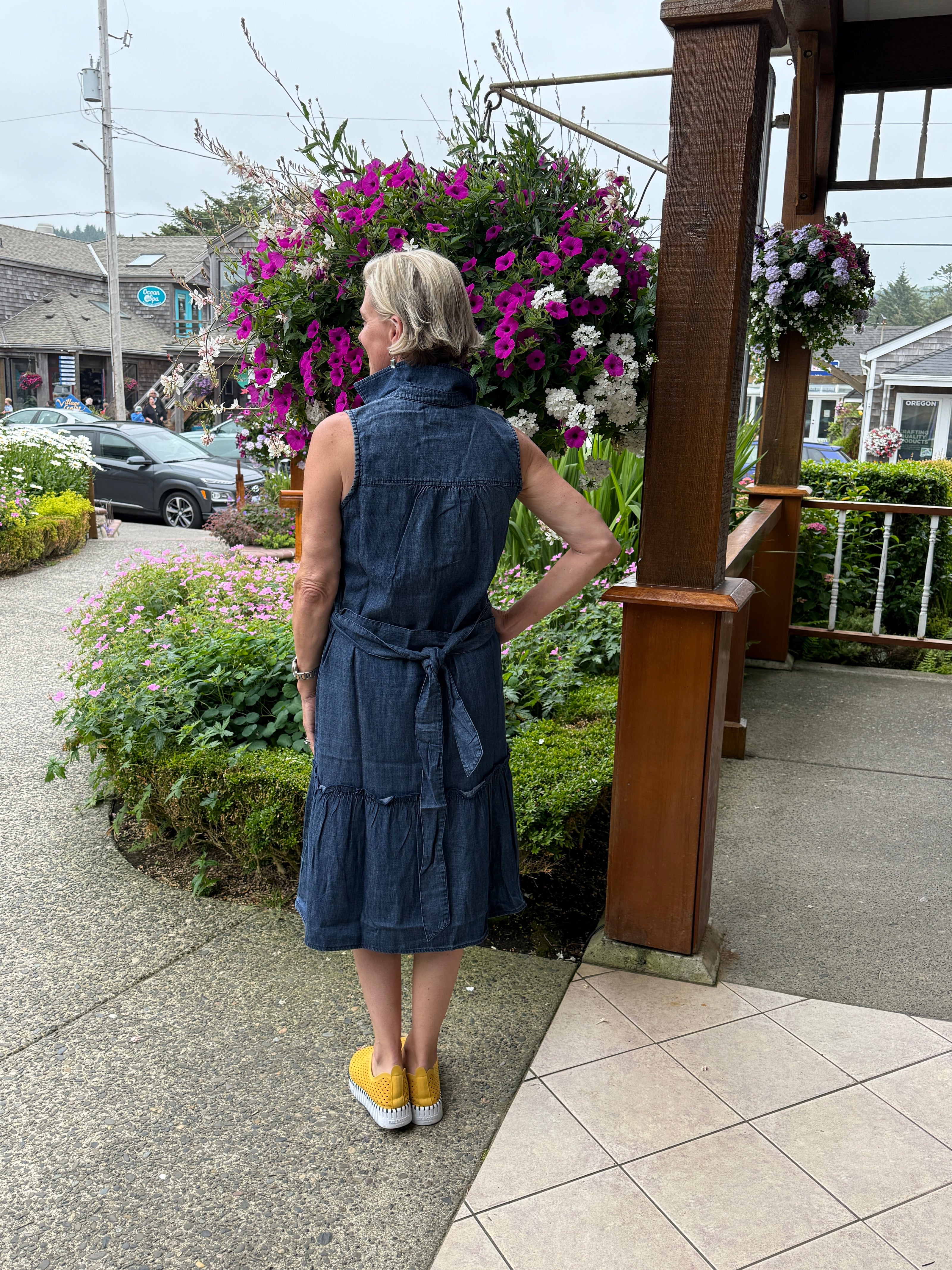 Allie Denim Tie Dress dark wash back
