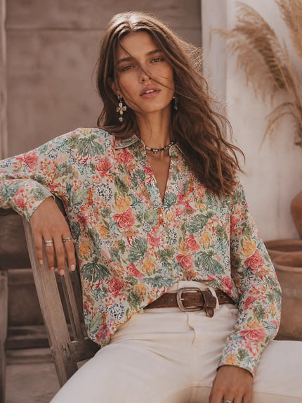 Women wearing Colorful floral blouse 