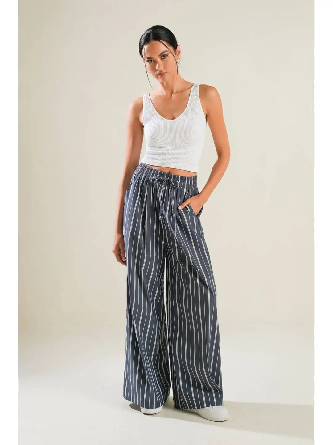 A Striped Woven Pant charcoal front