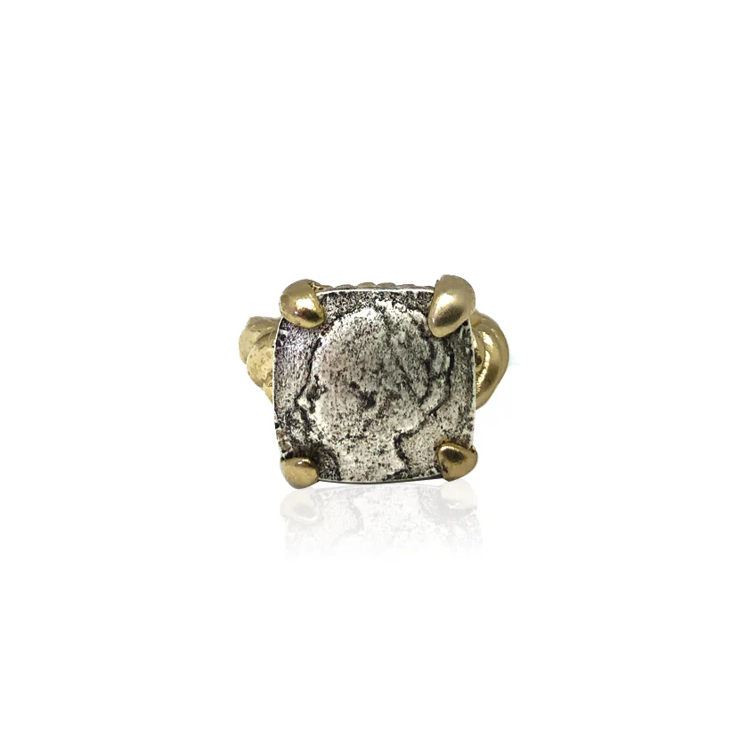 Gold Twisted Wilhelmina Square Ring 7.5
