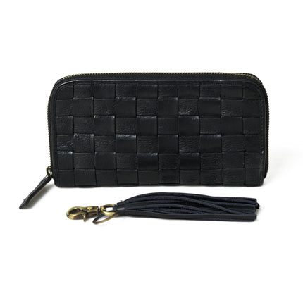 Cata Woven Zip Around Wallet Black