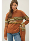 Chunky Knit Speckled Fair Isle Stripe Sweater, olive-front