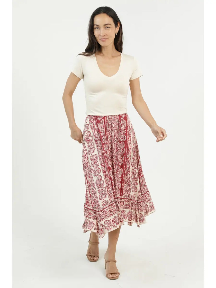 Hanky Hem Printed Midi Skirt Cinnamon