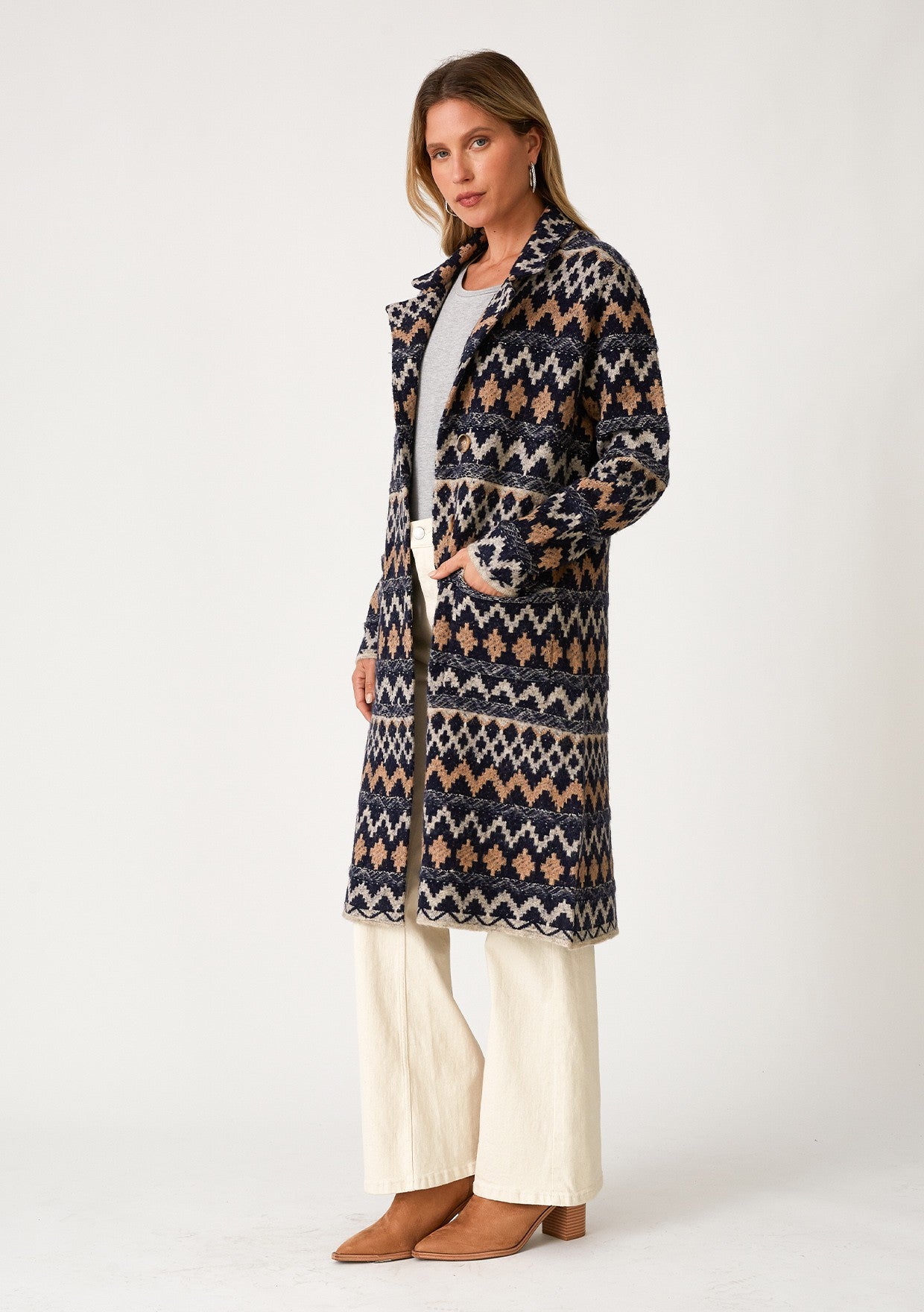 Bohemian Chevron Button Front Knit