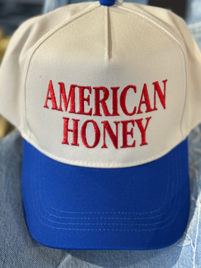AMERICAN HONEY Embroidery 5 Panel Two Tone Cap - Colbalt close
