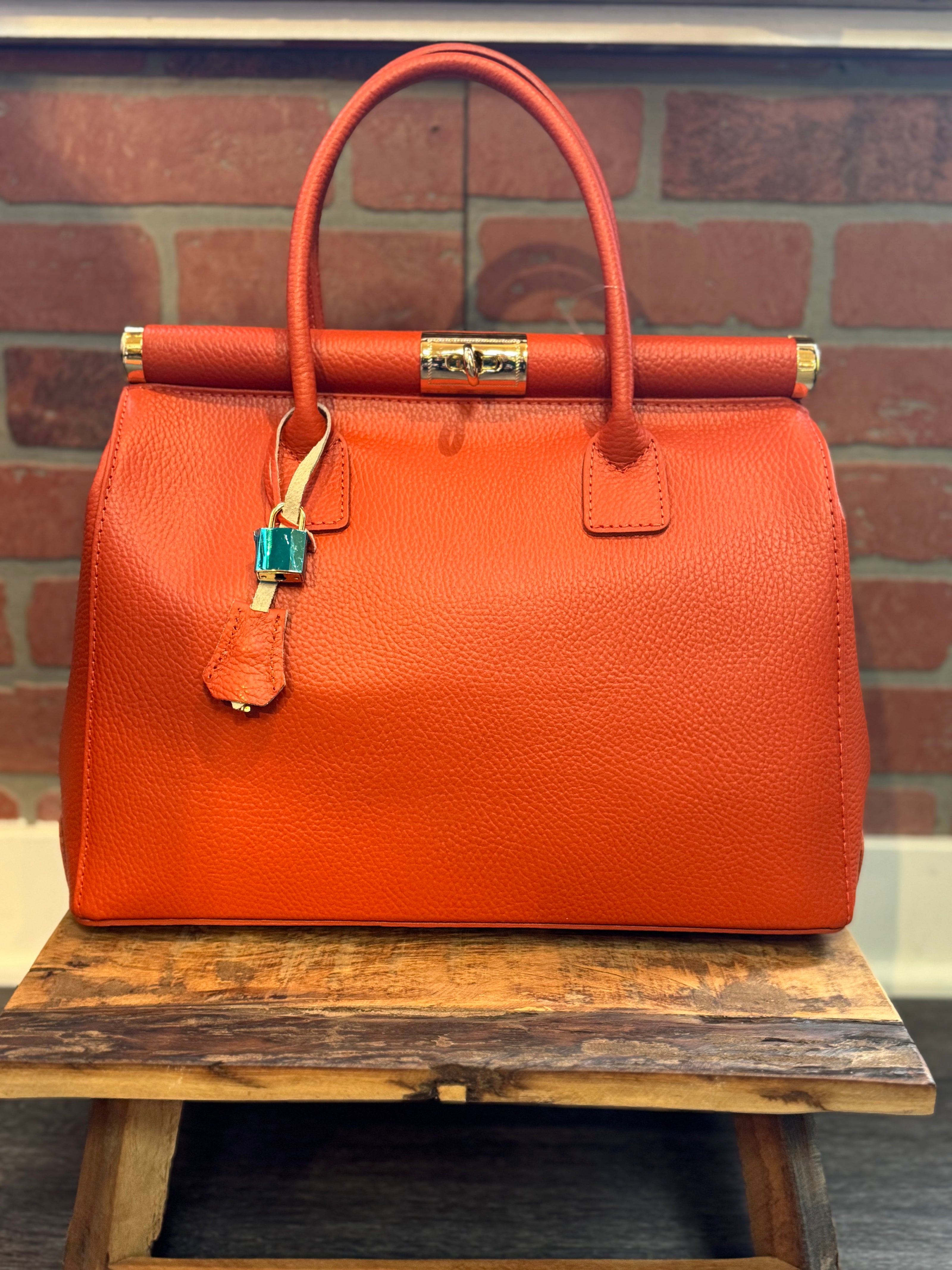 Handbag Women's Leather Handbag with Shoulder Strap | orange front