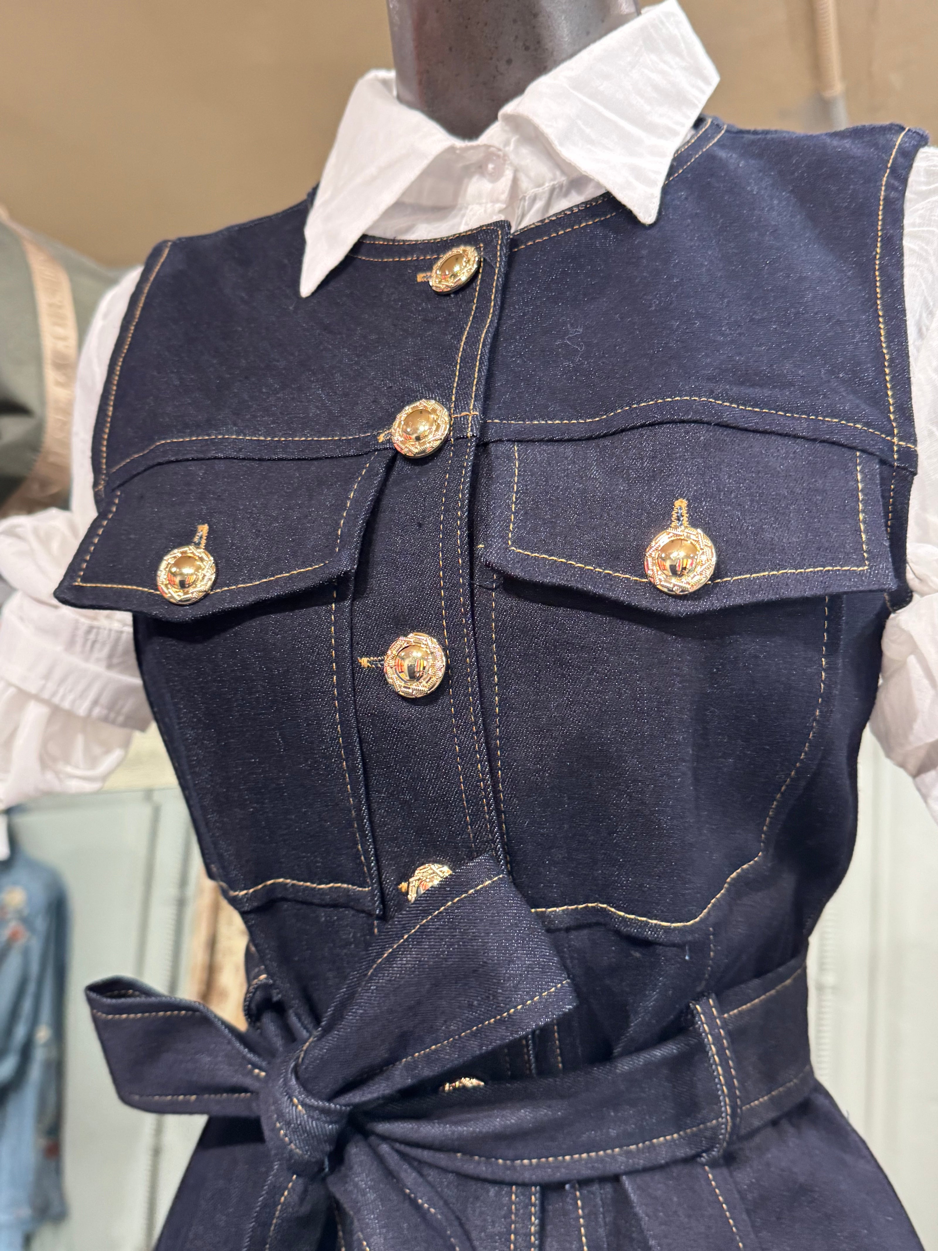 Denim belted Vest