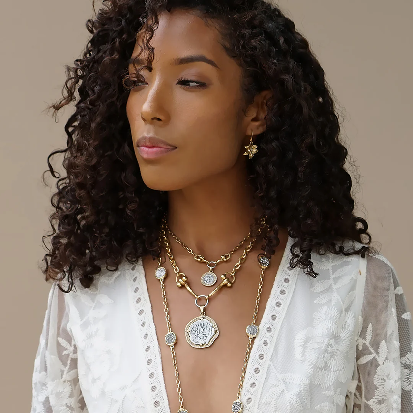 Gold Pavia Pave & Coin Frame Station Necklace | 41