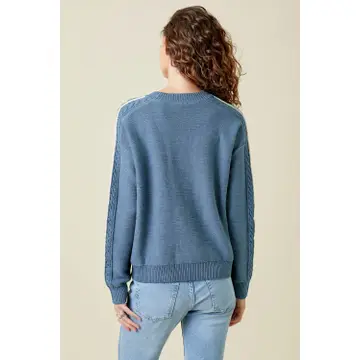 Piping Sleeve Cable Sweater denim blue back