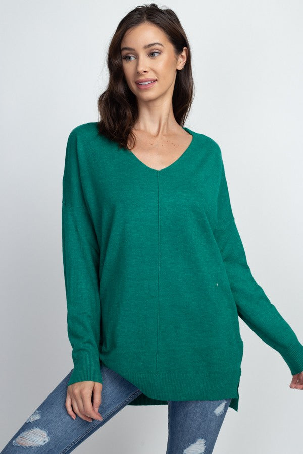 Christi Front Seam Sweater ~ Heather Green